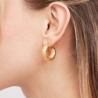 Load image into Gallery viewer, 14k Yellow Gold Round Textured D/C Hoop Earrings with Latch Back, 7mm Wide
