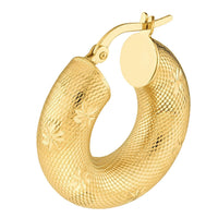 Load image into Gallery viewer, 14k Yellow Gold Round Textured D/C Hoop Earrings with Latch Back, 7mm Wide
