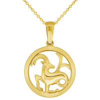 Load image into Gallery viewer, 14k Yellow Gold Round Zodiac Sign Charm Horoscope Pendant Necklace (Small)
