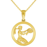 Load image into Gallery viewer, 14k Yellow Gold Round Zodiac Sign Charm Horoscope Pendant Necklace (Small)
