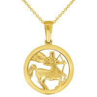 Load image into Gallery viewer, 14k Yellow Gold Round Zodiac Sign Charm Horoscope Pendant Necklace (Small)
