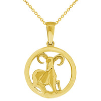 Load image into Gallery viewer, 14k Yellow Gold Round Zodiac Sign Charm Horoscope Pendant Necklace (Small)
