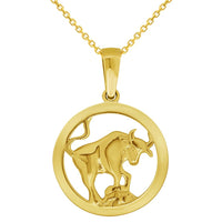 Load image into Gallery viewer, 14k Yellow Gold Round Zodiac Sign Charm Horoscope Pendant Necklace (Small)
