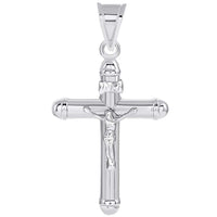 Load image into Gallery viewer, 14k White Gold Rounded Edge Christian INRI Crucifix Tube Cross Pendant Necklace
