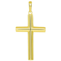 Load image into Gallery viewer, Solid 14k Yellow Gold Rounded Edge Simple Christian Cross Pendant with Figaro Necklace

