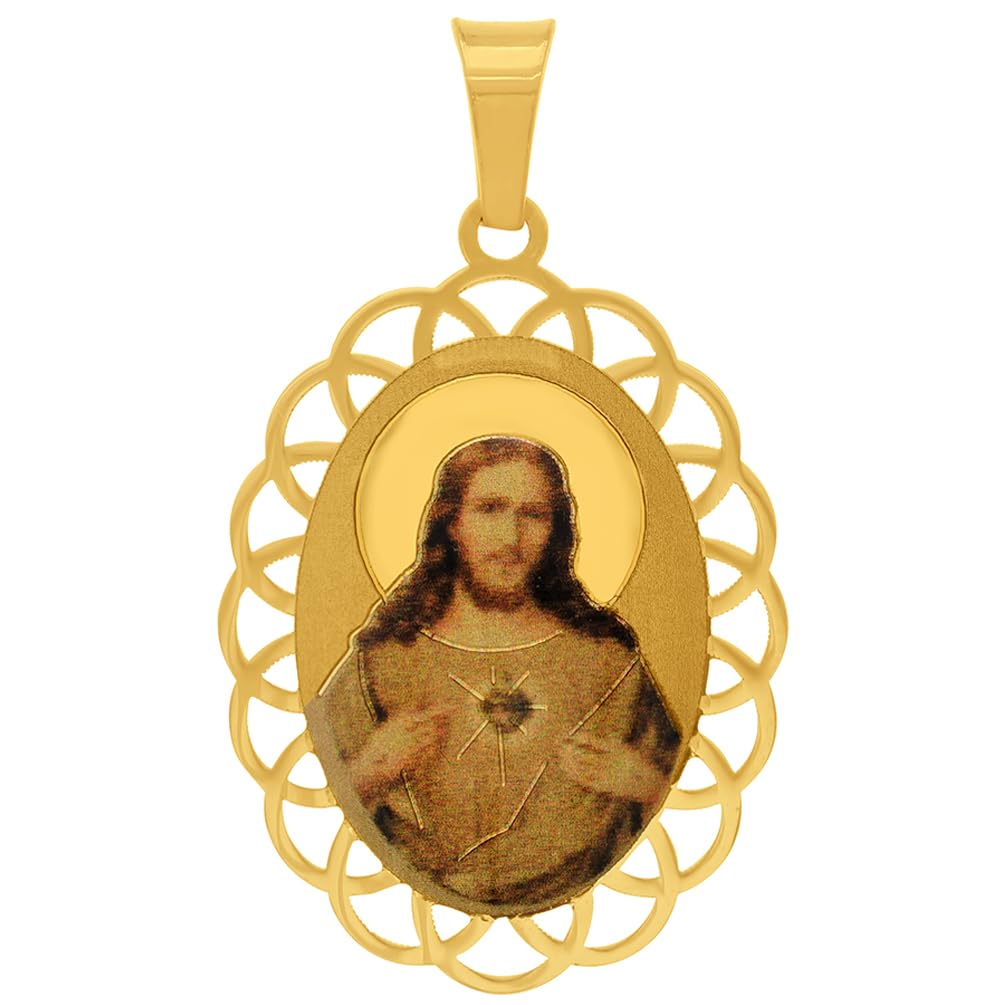 14k Yellow Gold Sacred Heart of Jesus Charm Picture Medal Pendant
