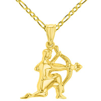 Load image into Gallery viewer, High Polish 14k Yellow Gold 3D Sagittarius Zodiac Sign Charm Archer Shooting Arrow Pendant With Cable, Curb or Figaro Chain Necklace
