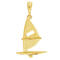 Load image into Gallery viewer, Solid 14k Yellow Gold Sailing Sailboard Windsurfing Pendant with Rolo Cable, Curb, or Figaro Chain Necklaces

