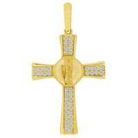 Load image into Gallery viewer, 14k Yellow Gold Saint Jude Cross Pendant with Cubic Zirconia Stones
