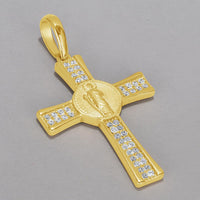 Load image into Gallery viewer, 14k Yellow Gold Saint Jude Cross Pendant with Cubic Zirconia Stones
