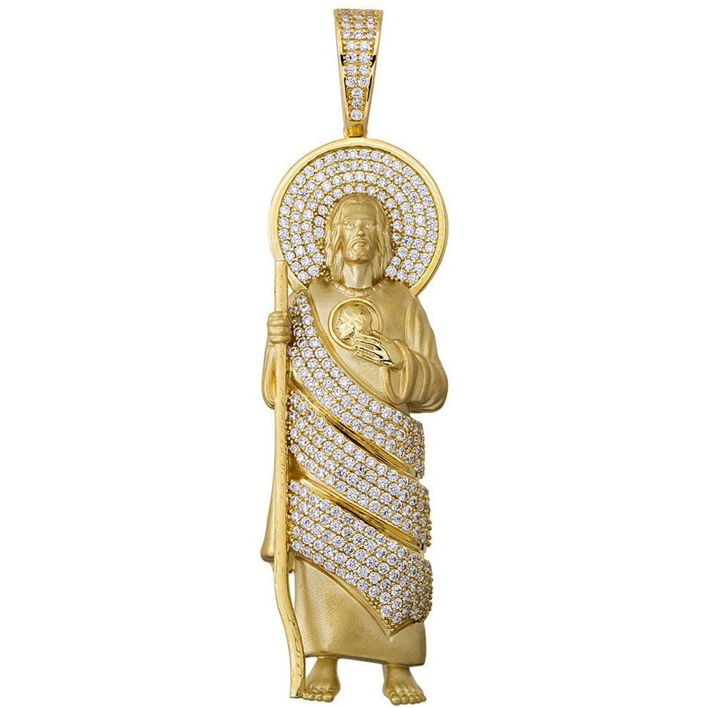14k Yellow Gold Saint Jude Pendant with Cubic Zirconia Stones - 3 Sizes