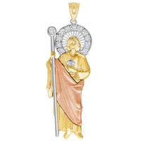 Load image into Gallery viewer, 14k Yellow Gold and Rose Gold Saint Jude Pendant with Cubic Zirconia Stones - 3 Sizes
