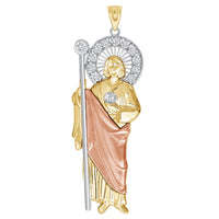 Load image into Gallery viewer, 14k Yellow Gold and Rose Gold Saint Jude Pendant with Cubic Zirconia Stones - 3 Sizes
