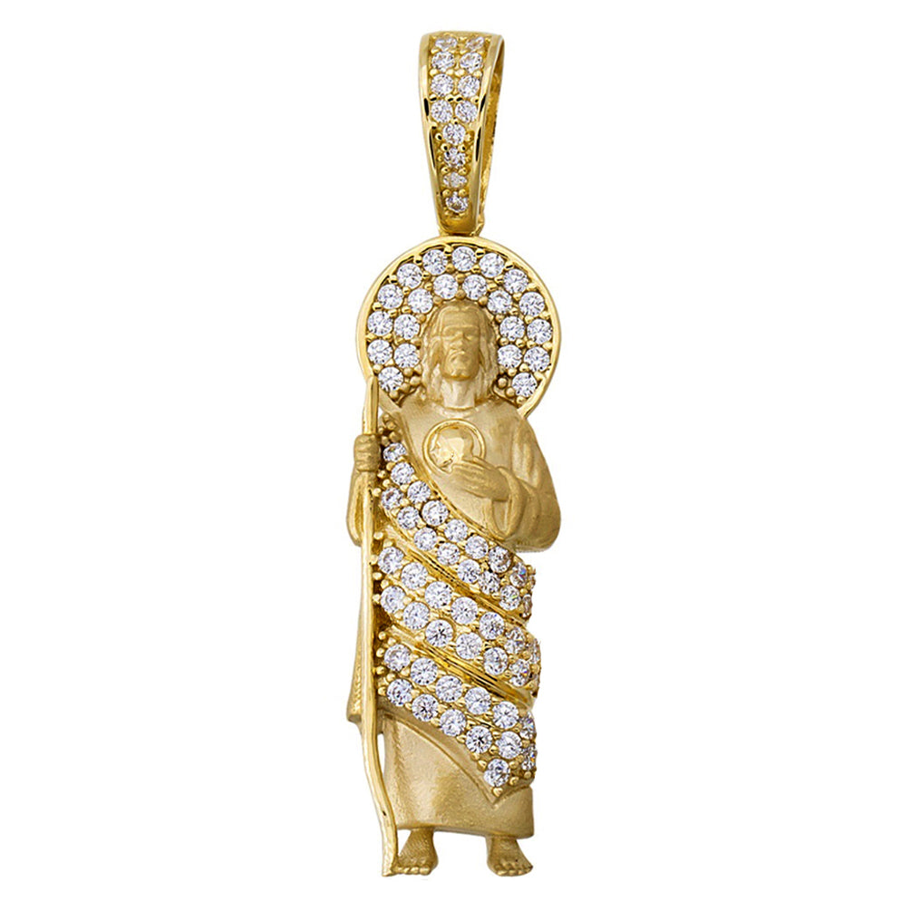 14k Yellow Gold Saint Jude Pendant with Cubic Zirconia Stones - 3 Sizes