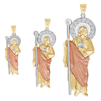 Load image into Gallery viewer, 14k Yellow Gold and Rose Gold Saint Jude Pendant with Cubic Zirconia Stones - 3 Sizes
