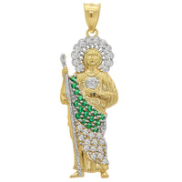 Load image into Gallery viewer, 14k Yellow Gold Gold Saint Jude Pendant with Green and White Cubic Zirconia - 3 Sizes
