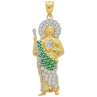 Load image into Gallery viewer, 14k Yellow Gold Gold Saint Jude Pendant with Green and White Cubic Zirconia - 3 Sizes
