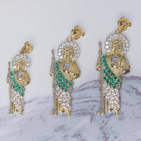Load image into Gallery viewer, 14k Yellow Gold Gold Saint Jude Pendant with Green and White Cubic Zirconia - 3 Sizes
