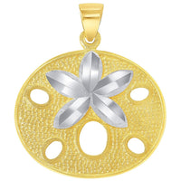 Load image into Gallery viewer, Solid 14k Yellow Gold Sand Dollar Two Tone Sea Star Shell Pendant With Cable, Curb or Figaro Chain Necklace
