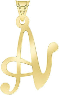 Load image into Gallery viewer, Solid 14k Yellow Gold Script Uppercase Initial Cursive Letter Pendant
