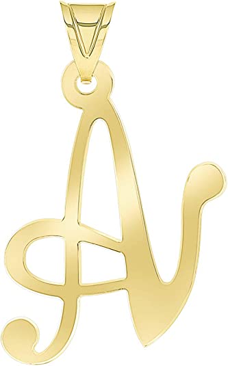 Solid 14k Yellow Gold Script Uppercase Initial Cursive Letter Pendant