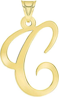 Load image into Gallery viewer, Solid 14k Yellow Gold Script Uppercase Initial Cursive Letter Pendant

