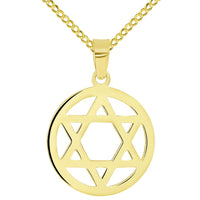 Load image into Gallery viewer, 14k Gold Shield of David Round Jewish Star Pendant Necklace
