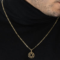 Load image into Gallery viewer, 14k Yellow Gold Shield of David Round Jewish Star Pendant with Figaro Necklace
