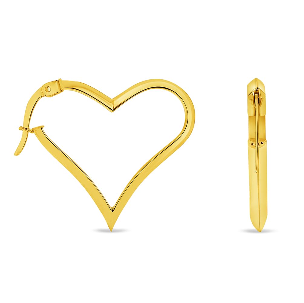 14k Gold Sideways Heart Shape Hoop Earrings with Hinged Hoop