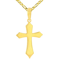 Load image into Gallery viewer, Solid 14k Yellow Gold Silhouette Botonee Orthodox Cross Pendant with Figaro Necklace
