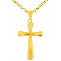 Load image into Gallery viewer, Solid 14k Yellow Gold Simple Flared Religious Cross Pendant Necklace
