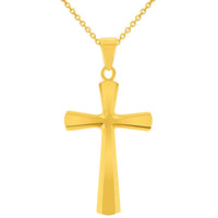 Load image into Gallery viewer, Solid 14k Yellow Gold Simple Flared Religious Cross Pendant Necklace
