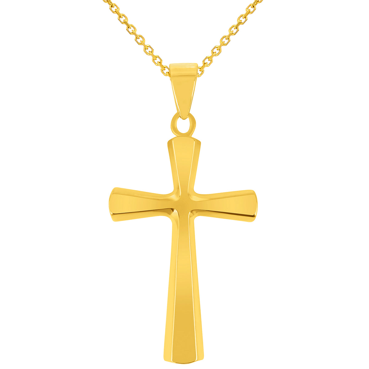 Solid 14k Yellow Gold Simple Flared Religious Cross Pendant Necklace