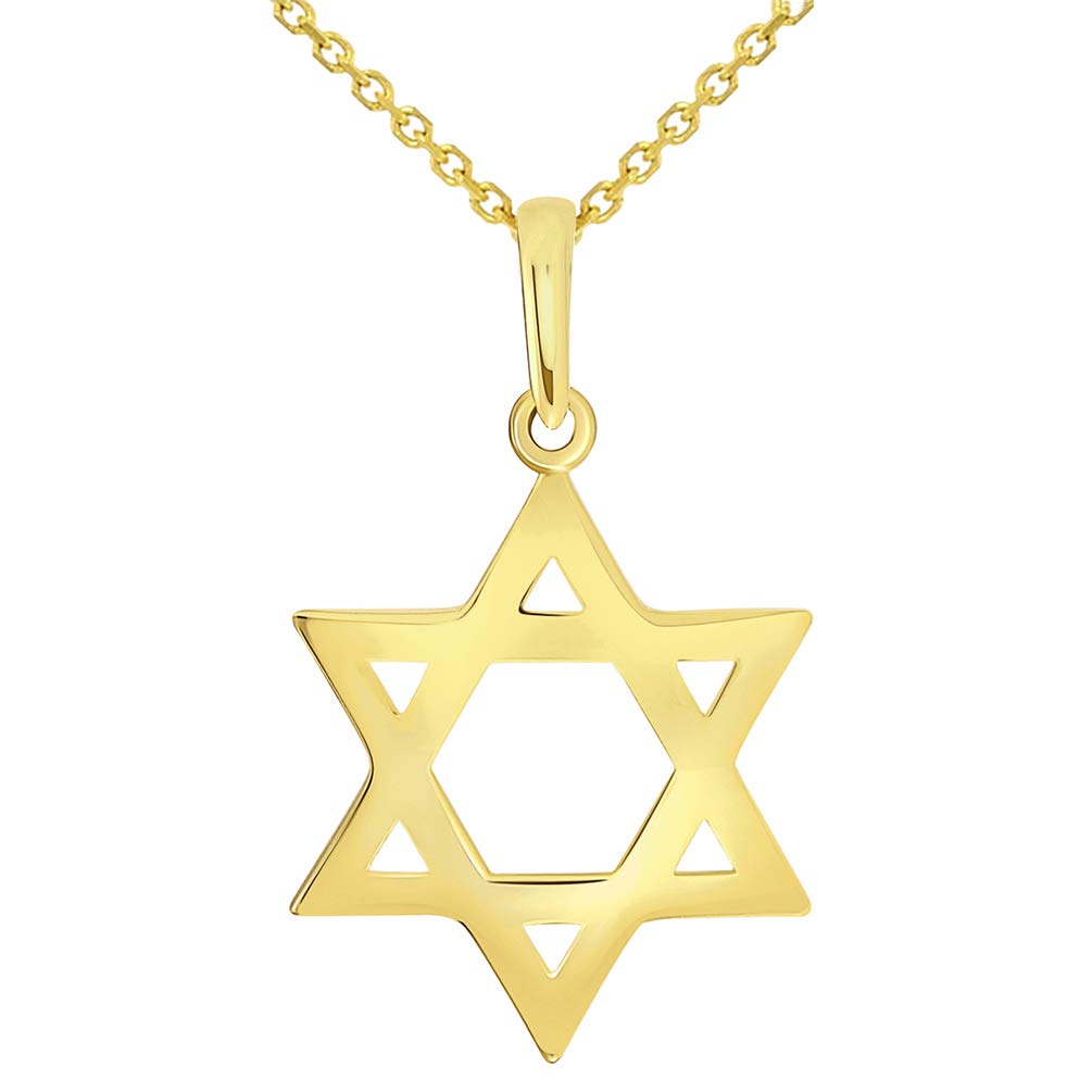 Polished 14k Yellow Gold Simple Jewish Charm Star of David Pendant Necklace