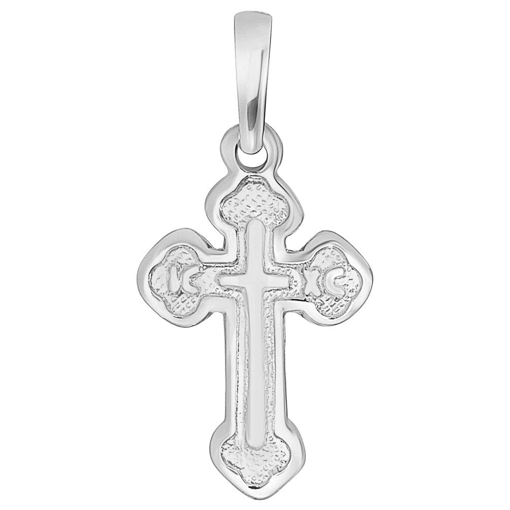 Solid 14k White Gold Small Eastern Orthodox Cross with IC XC Charm Pendant