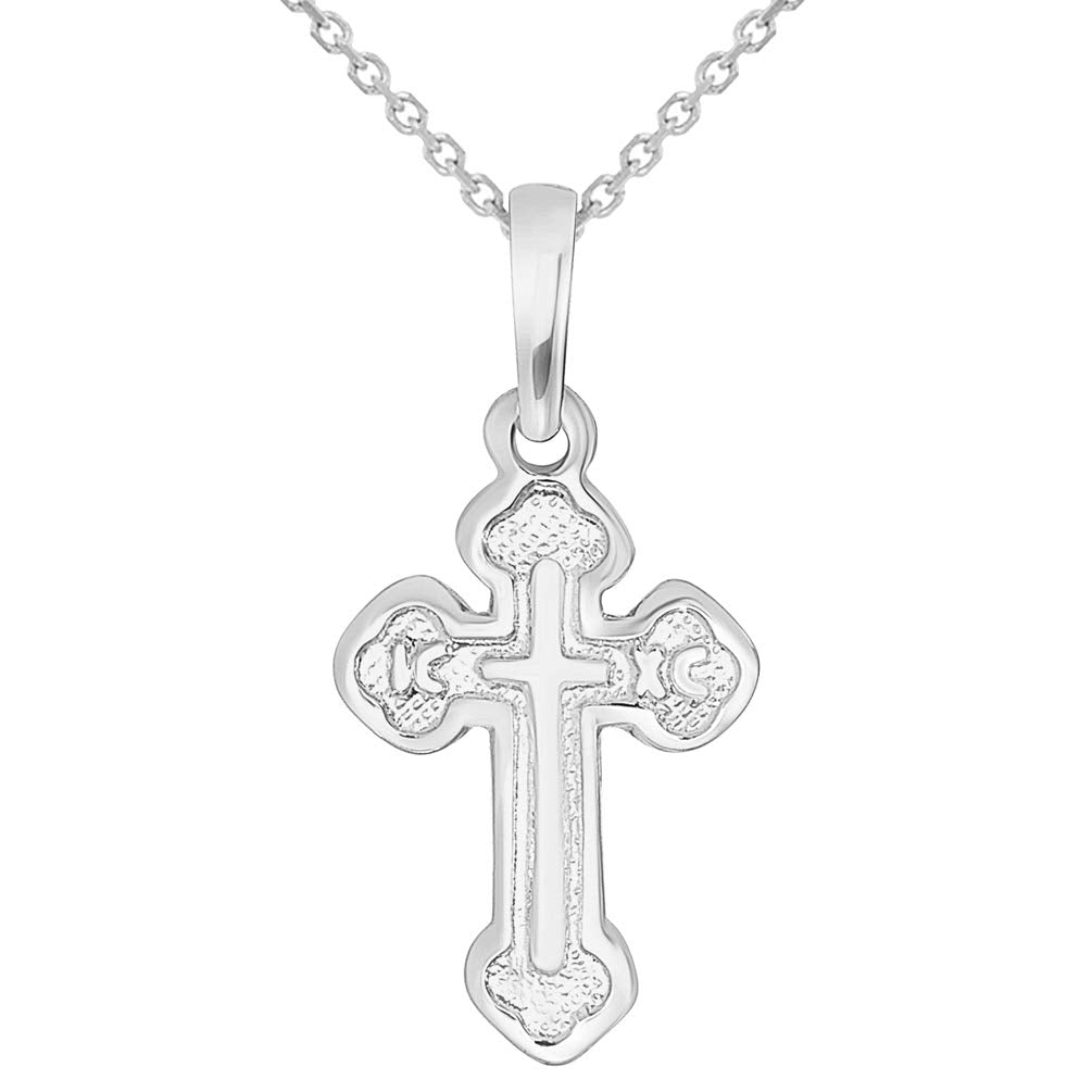 Solid 14k White Gold Small Eastern Orthodox Cross with IC XC Charm Pendant Necklace