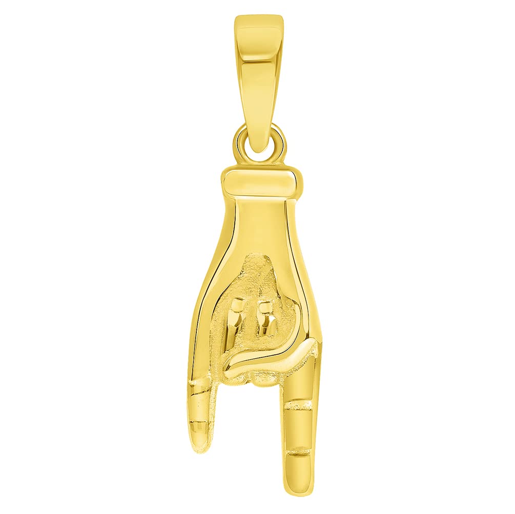 Solid 14k Yellow Gold Small Hand Charm Mano Cornuto Good Luck Sign Pendant