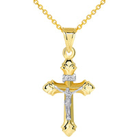 Load image into Gallery viewer, 14k Yellow Gold Small INRI Fleur-de-Lis Two Tone Crucifix Cross Pendant Necklace
