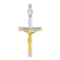 Load image into Gallery viewer, 14k White Gold Small Latin INRI Cross Two Tone Crucifix Pendant Necklace

