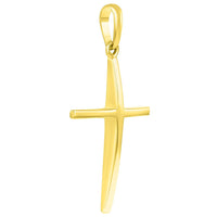 Load image into Gallery viewer, 14k Yellow Gold Solid Slender Slope Christian Cross Pendant with Figaro Necklace
