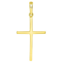 Load image into Gallery viewer, 14k Yellow Gold Solid Slender Slope Christian Cross Pendant with Figaro Necklace

