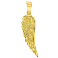 Load image into Gallery viewer, Solid 14k Yellow Gold Textured Angel Wing Charm Pendant with Cable, Curb or Figaro Chain Necklace
