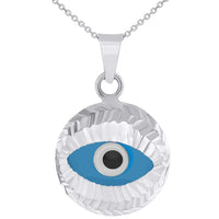 Load image into Gallery viewer, 14k White Gold Textured Blue Evil Eye Pendant Protection Charm Necklace
