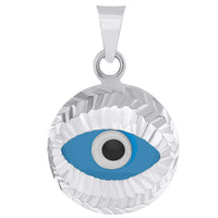 Load image into Gallery viewer, 14k White Gold Textured Blue Evil Eye Pendant Protection Charm Necklace
