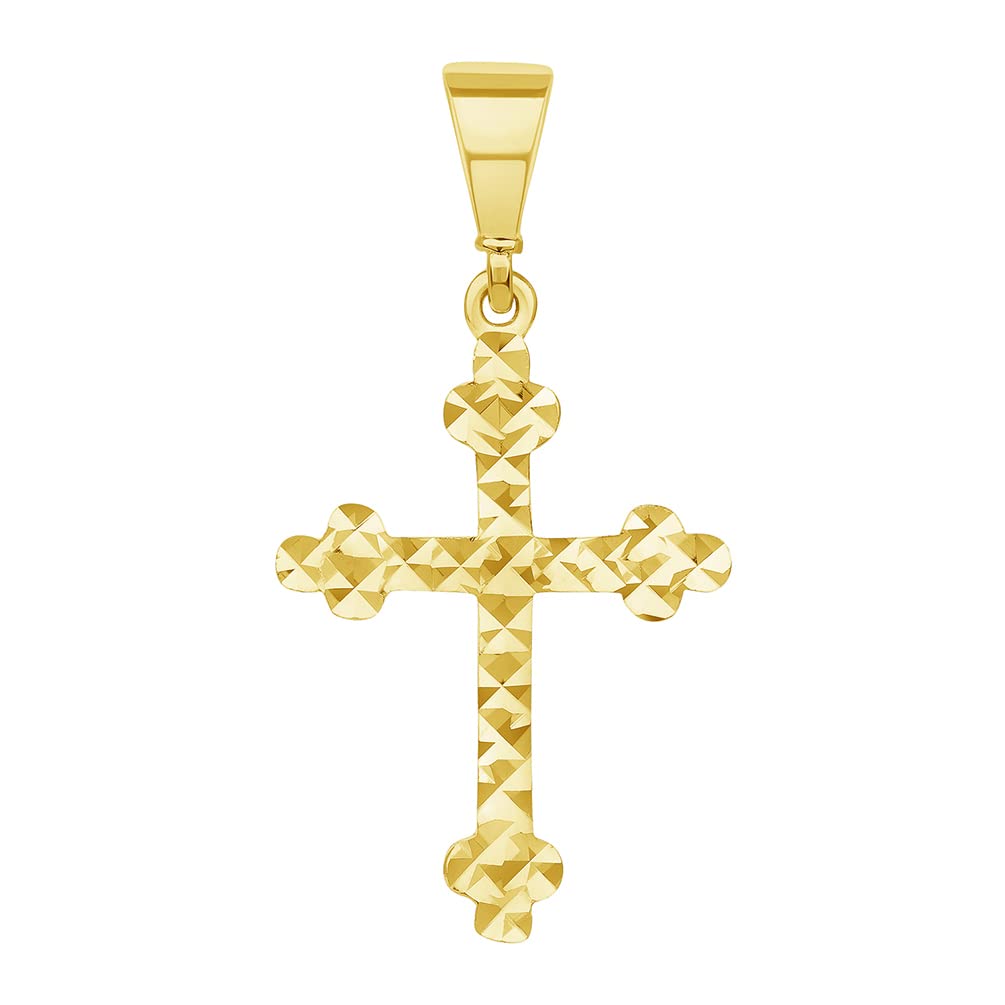 Solid 14k Yellow Gold Textured Dainty Religious Orthodox Cross Charm Pendant