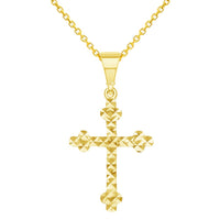 Load image into Gallery viewer, Solid 14k Yellow Gold Textured Dainty Religious Orthodox Cross Charm Pendant Necklace
