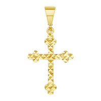 Load image into Gallery viewer, Solid 14k Yellow Gold Textured Dainty Religious Orthodox Cross Charm Pendant Necklace
