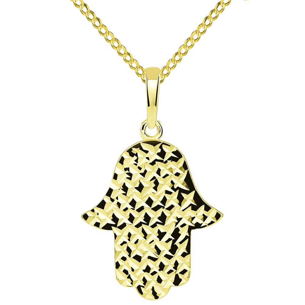 14k Gold Textured Elegant Hamsa Hand of God Pendant Necklace