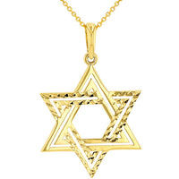 Load image into Gallery viewer, Solid 14k Yellow Gold Textured Elegant Jewish Star of David Charm Pendant Necklace
