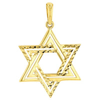 Load image into Gallery viewer, Solid 14k Yellow Gold Textured Elegant Jewish Star of David Charm Pendant Necklace
